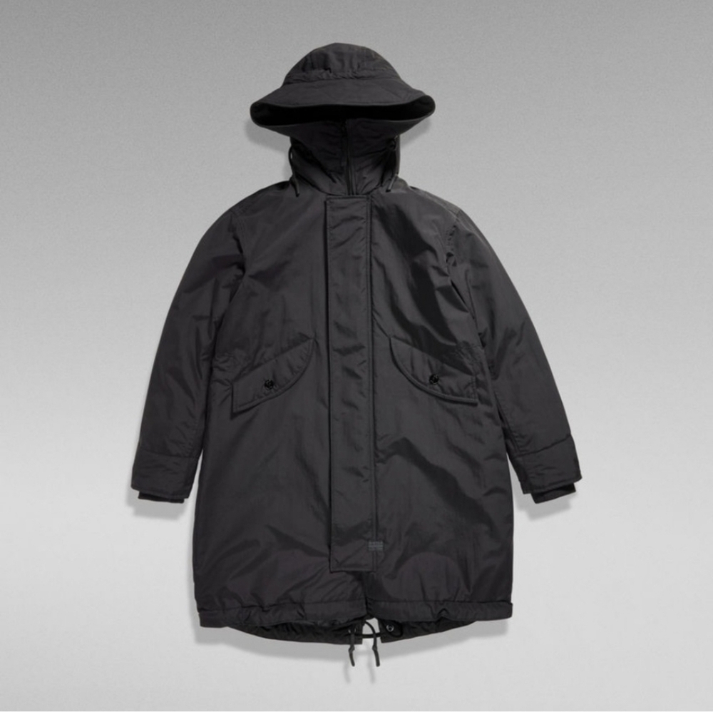 Nwt! G-Star, Hooded Fishtail Parka, Hide Nylon,Dk Black, Msrp $370